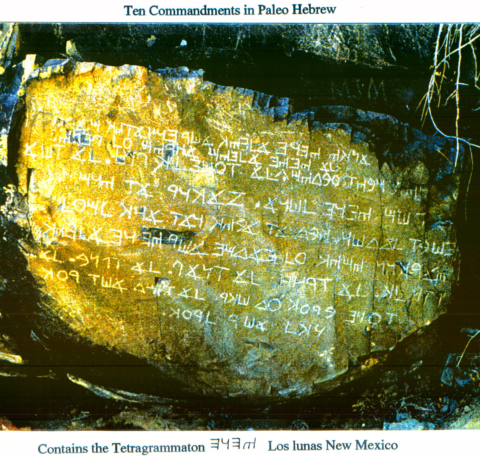 Flat rock with Ten Commandments in Indian form of Paleo Hebrew